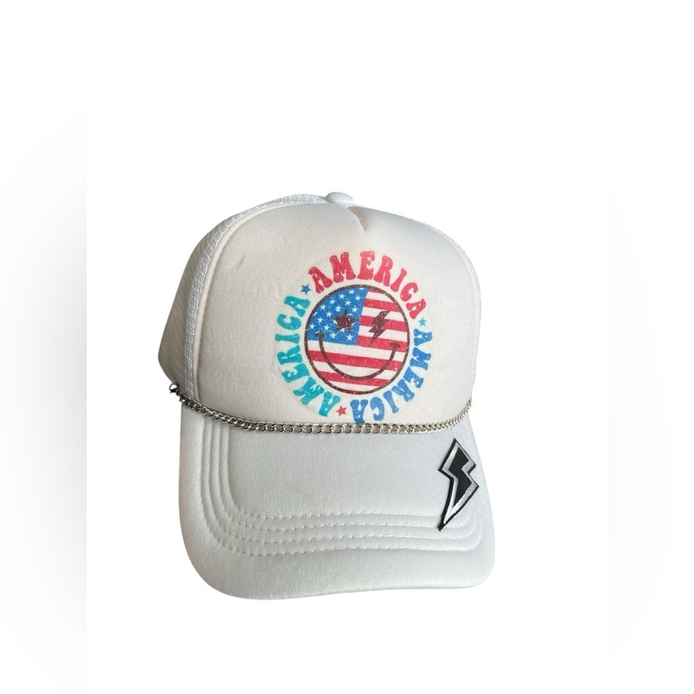 American Custom Patch Work White Trucker Hat - image 1